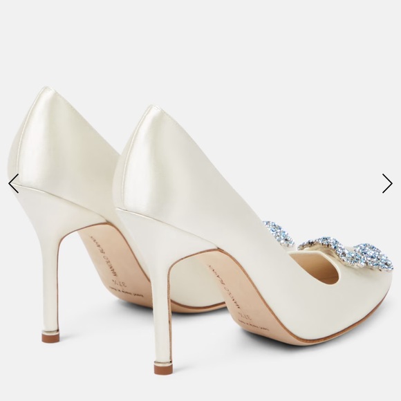 Preowned Authentic MANOLO BLAHNIK Bridal Hangisi 105 embellished satin pumps - Picture 3 of 15